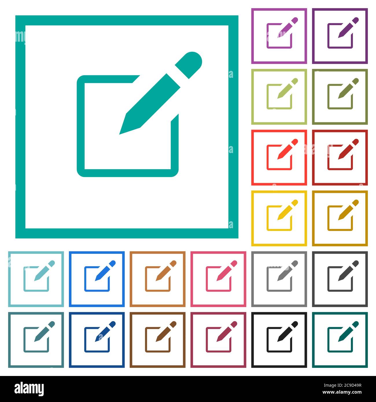 Editbox with pencil flat color icons with quadrant frames on white ...