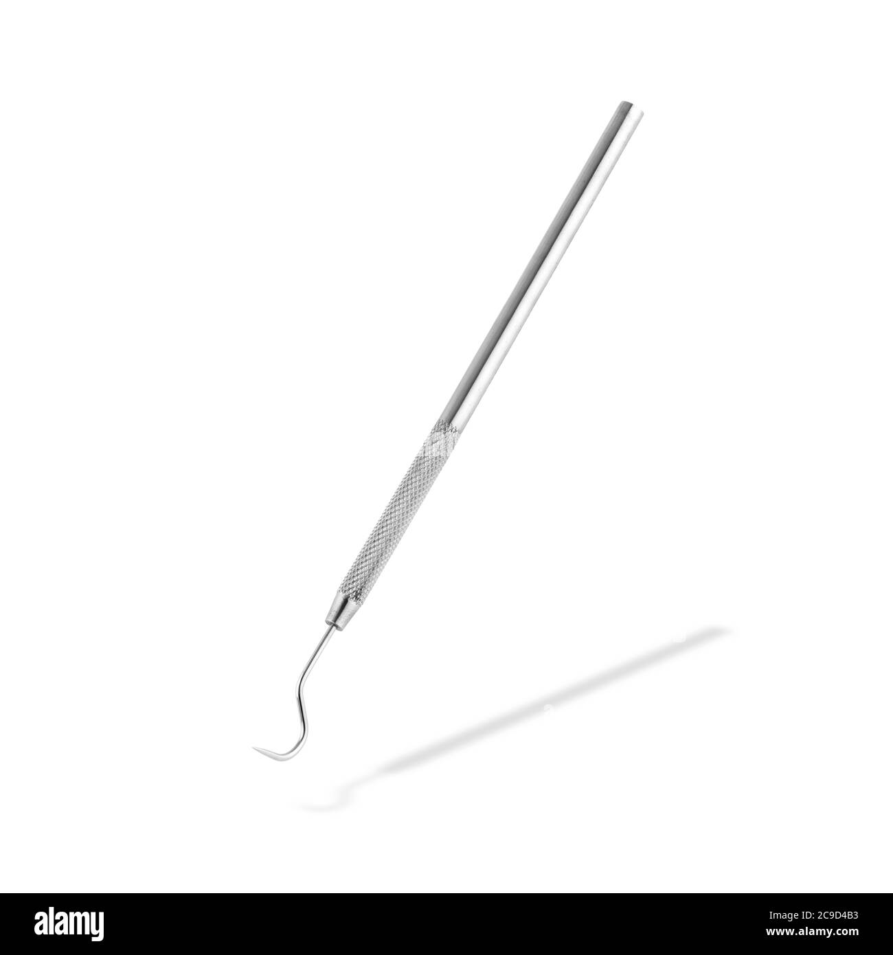 Dentist's sickle probe dental explorer on white with drop shadow with clipping path Stock Photo