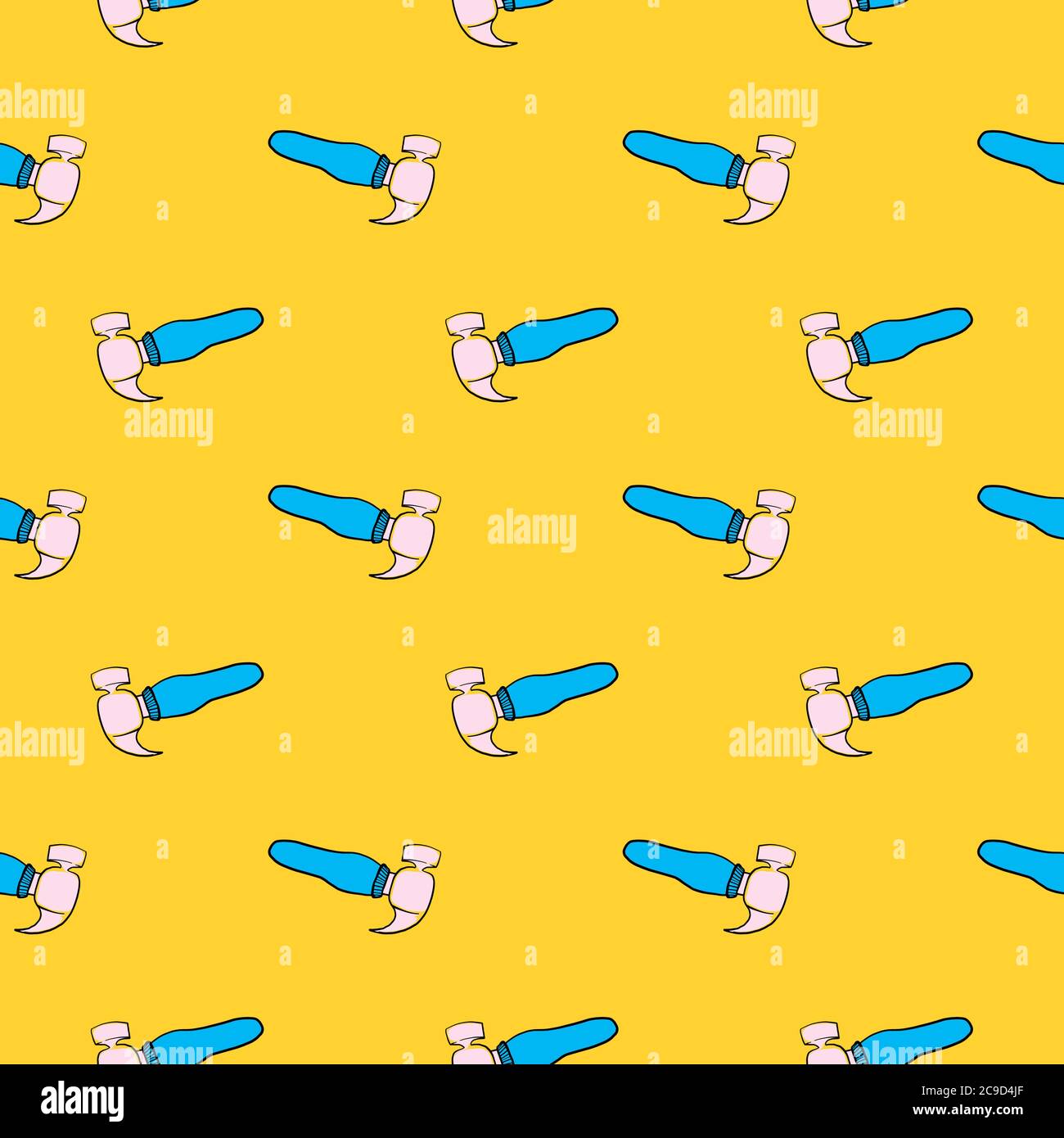 Blue hammer ,seamless pattern on yellow background. Stock Vector