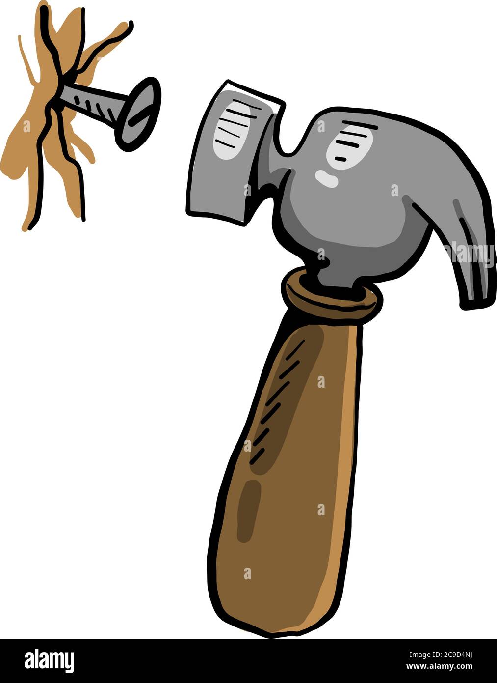 Hammer and nail, illustration, vector on white background Stock Vector