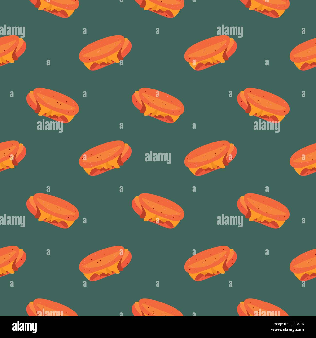Ham and cheese ,seamless pattern on dark green background Stock Vector