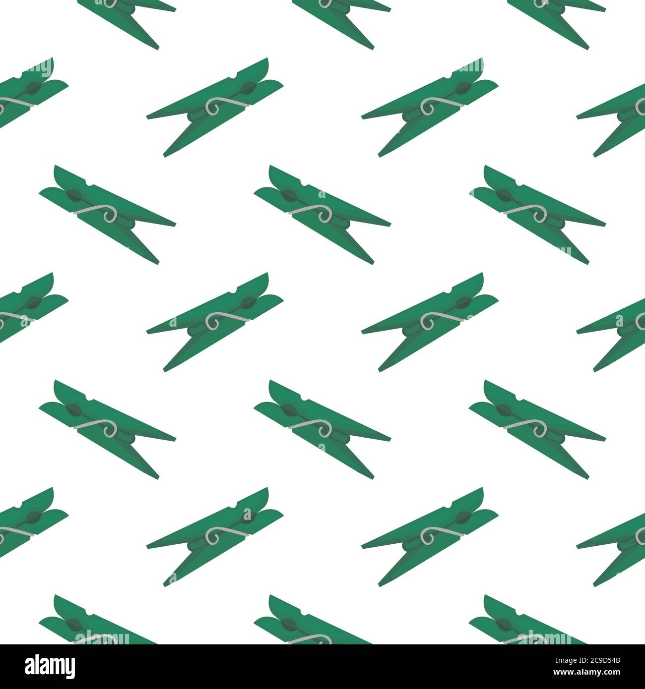 Green clothespin ,seamless pattern on white background. Stock Vector