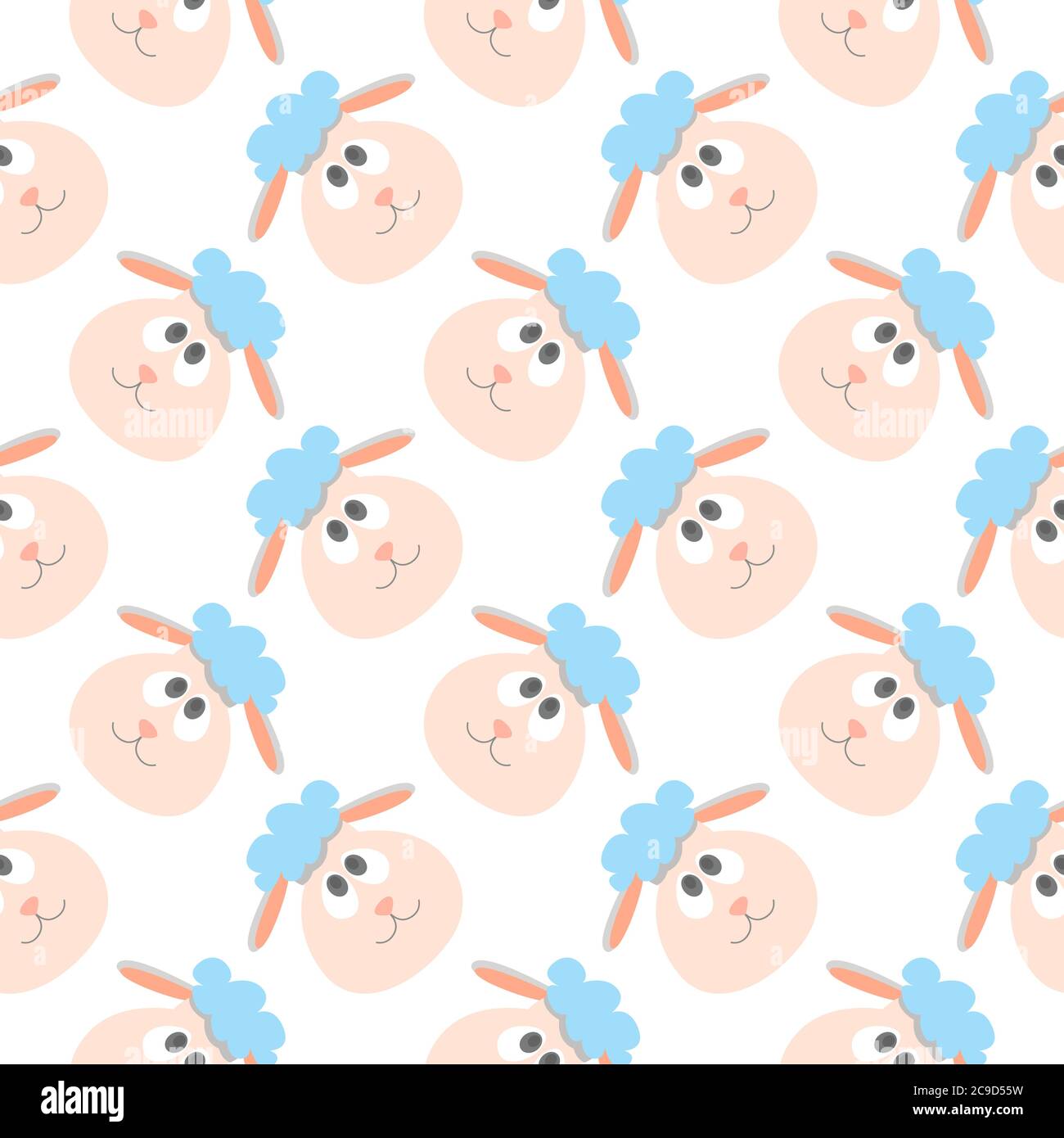 Cute sheep heads ,seamless pattern on white background. Stock Vector