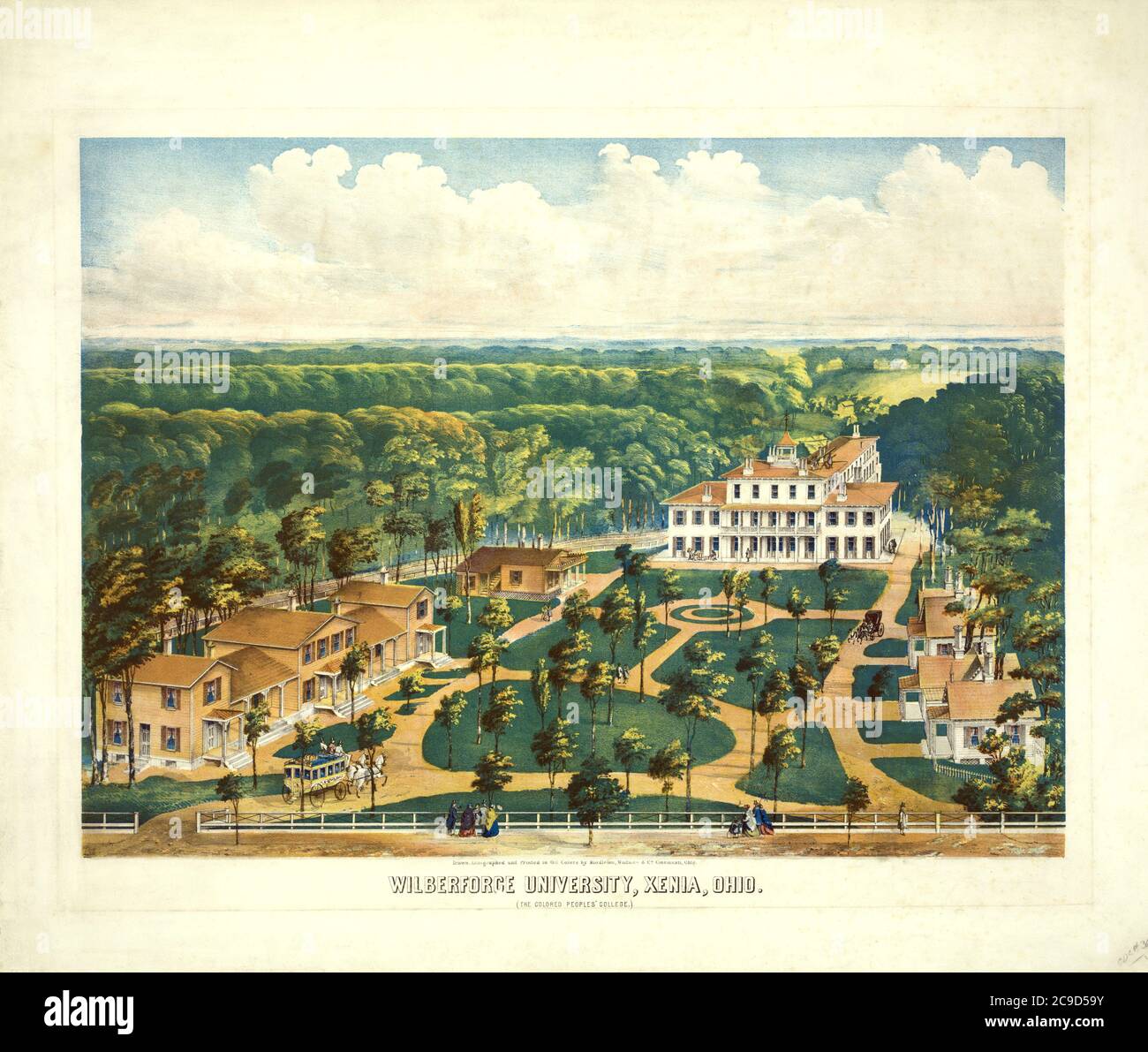 Wilberforce University, Xenia, Ohio (The Colored Peoples' College), drawn, lithographed and Printed in Oil Colors by Middleton Wallace & Co., 1850's Stock Photo