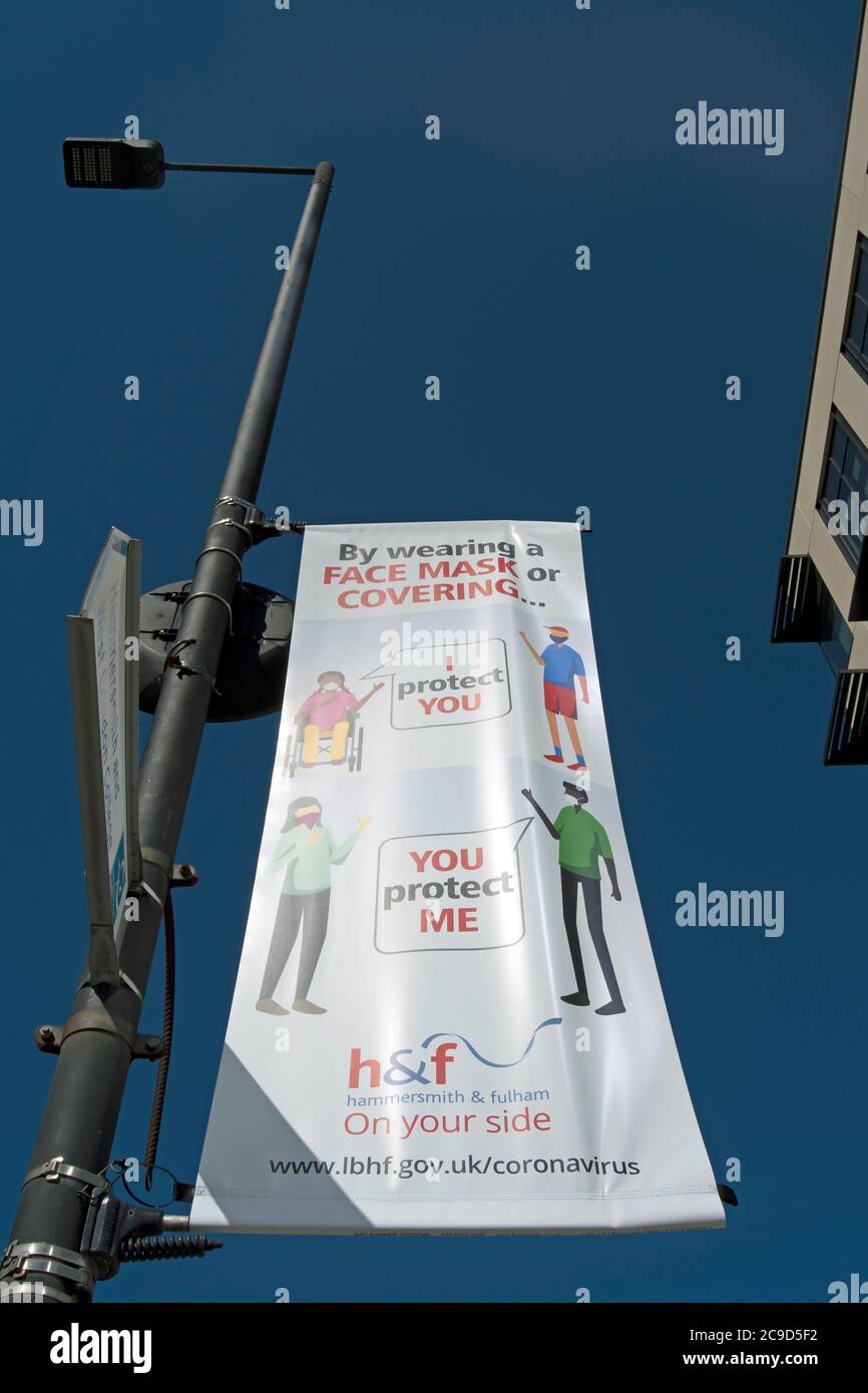 hammersmith and fulham council banner urging the public to wear face masks during the covid 19 pandemic of 2020, hammersmith, london, england Stock Photo