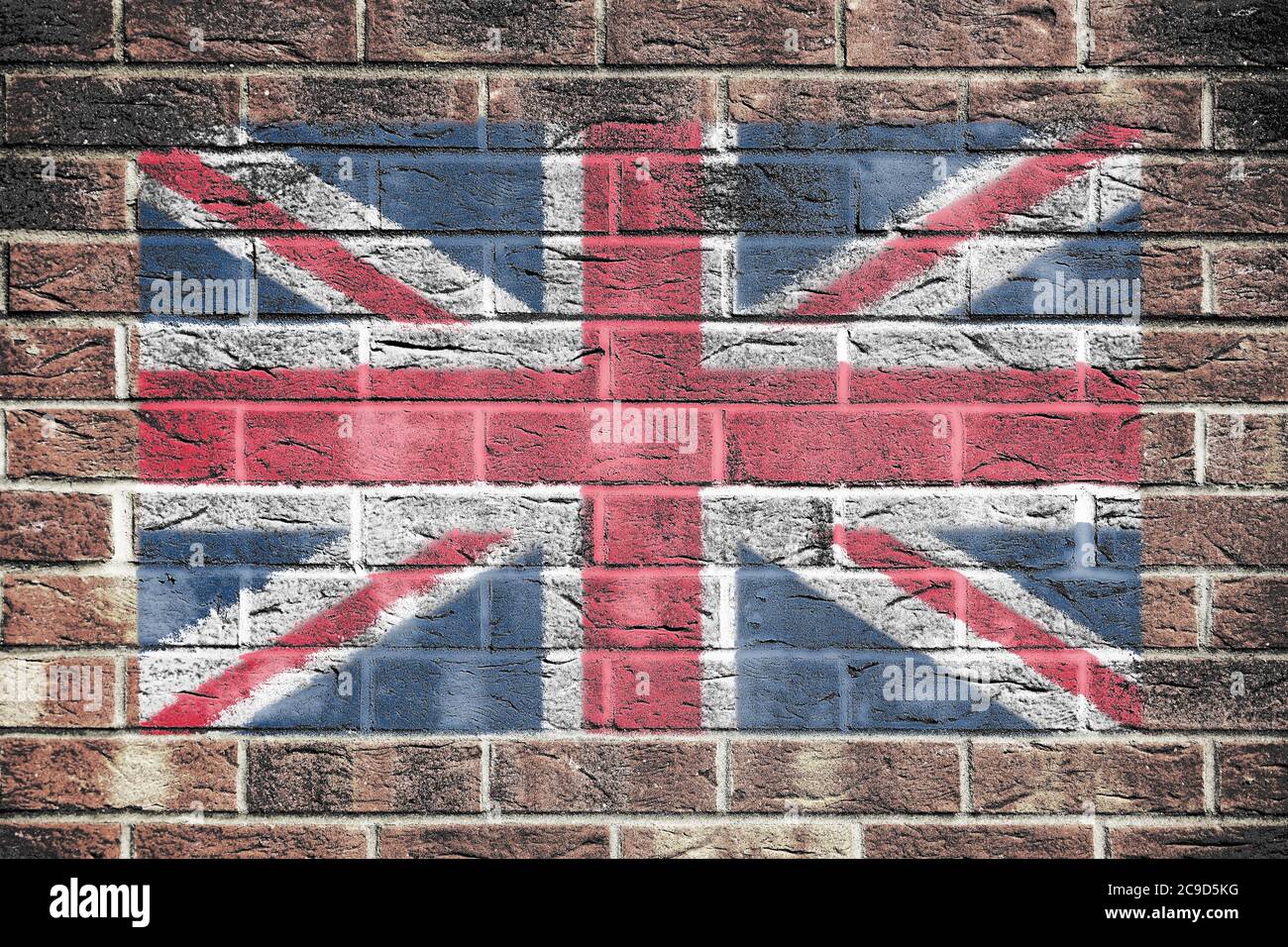 United Kingdom Great Britain union jack flag on brick wall background Stock Photo