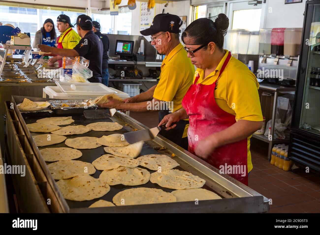 Ciudad Juarez, Chihuahua, Mexico. Making Tortillas in a Fast Food