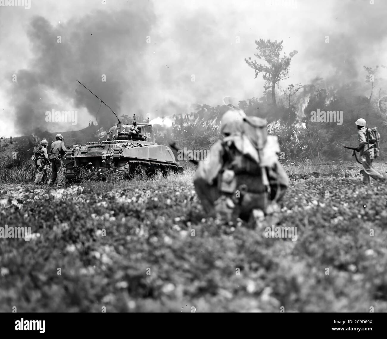 The bloody and long battle of OKINAWA in Japan in 1945. The battle was one of the bloodiest in the PacificThe bloody and long battle of OKINAWA in Japan in 1945. The battle was one of the bloodiest in the Pacific Stock Photo