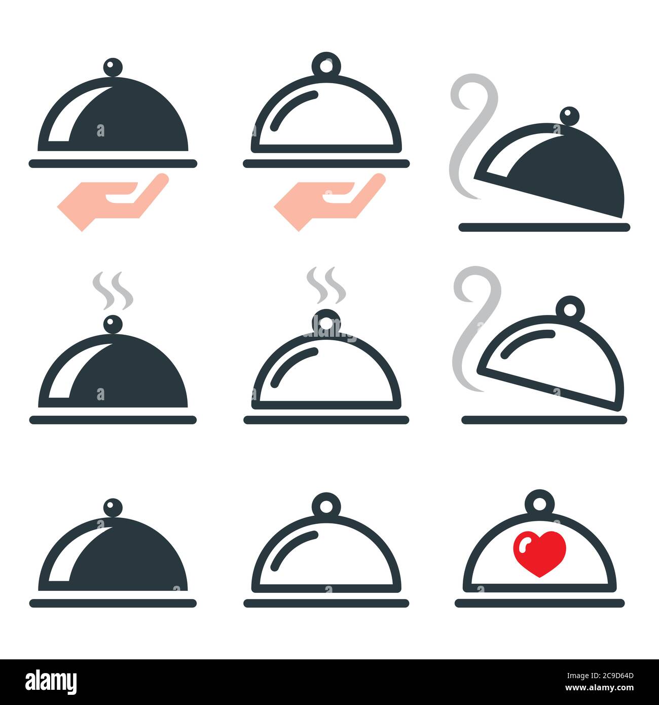 Dinner, food platter with tasty restaurant meal vector icons set Stock Vector