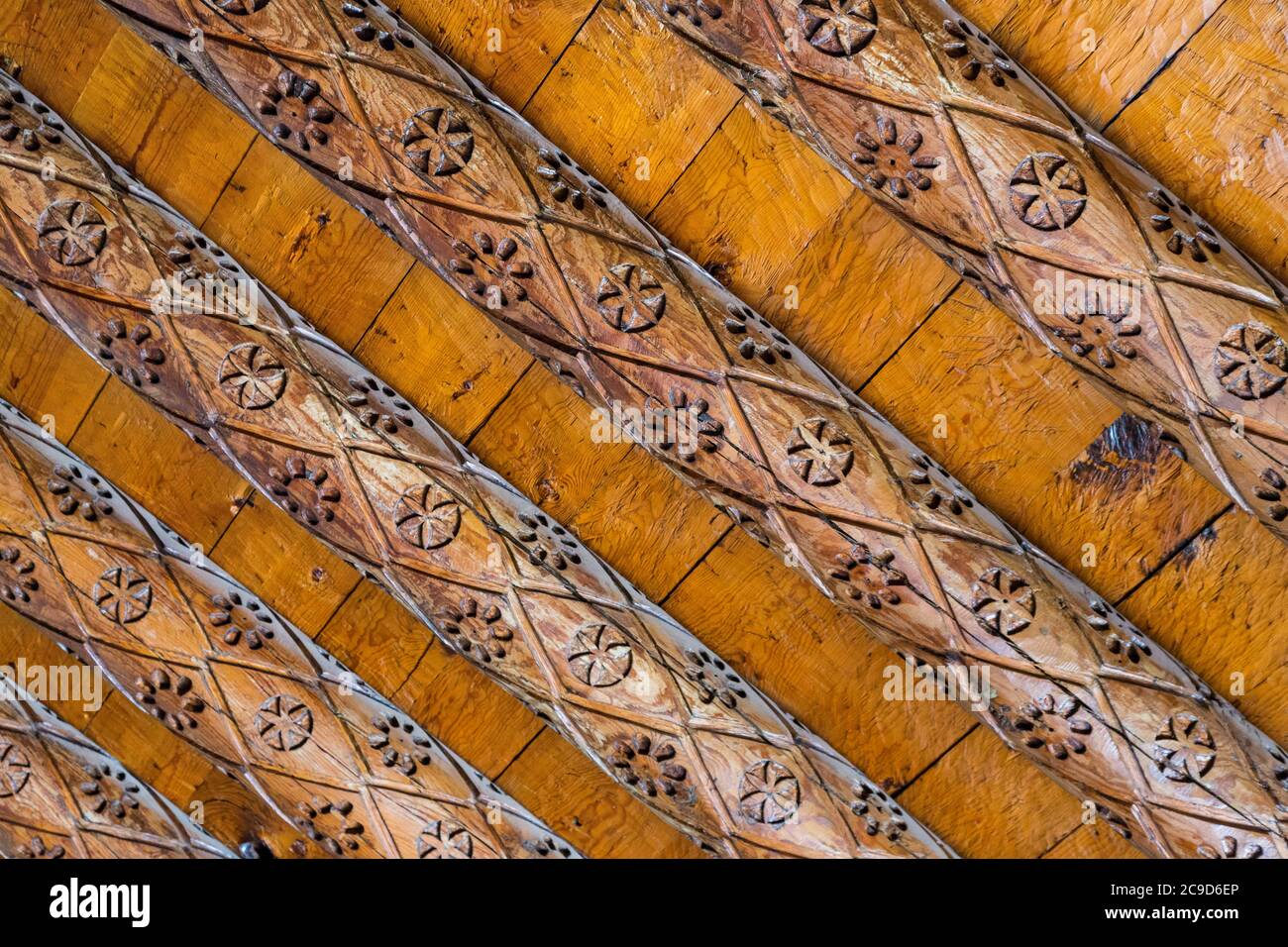 Ciudad Juarez, Chihuahua, Mexico. Interior Ceiling Decoration, Mission of Our Lady of Guadalupe, 17th Century. Stock Photo