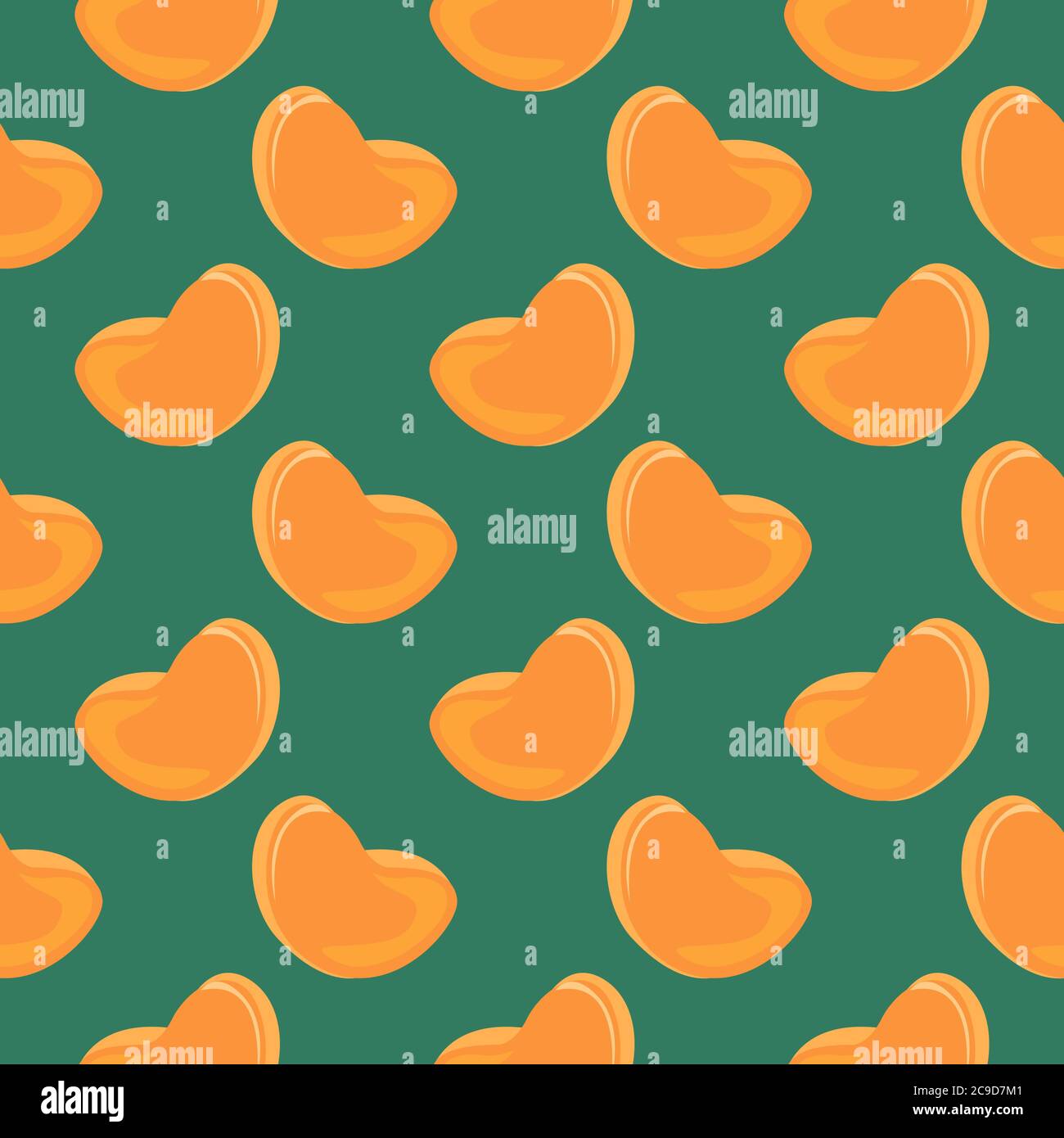 Mandarin slice ,seamless pattern on dark green background. Stock Vector