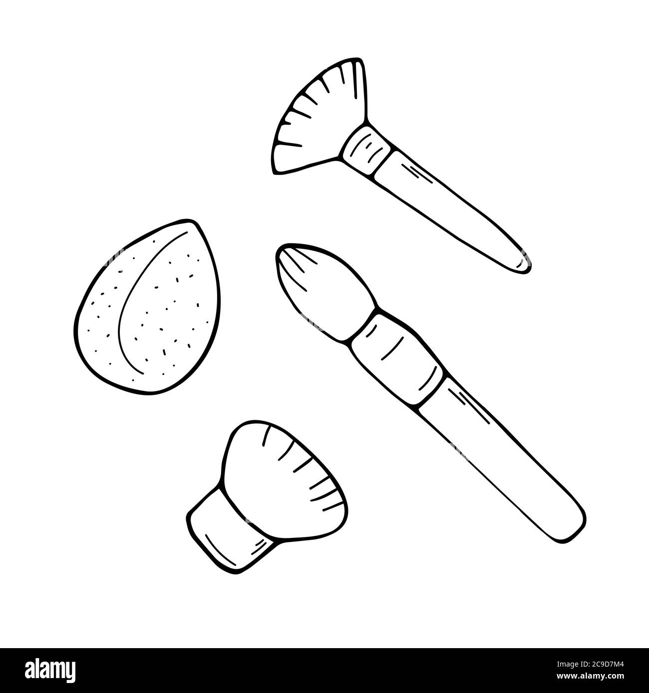 Make up brushes sketch collection. Cosmetic tools set. Fashion and beauty illustration. Vector hand drawn doodle graphic Stock Vector