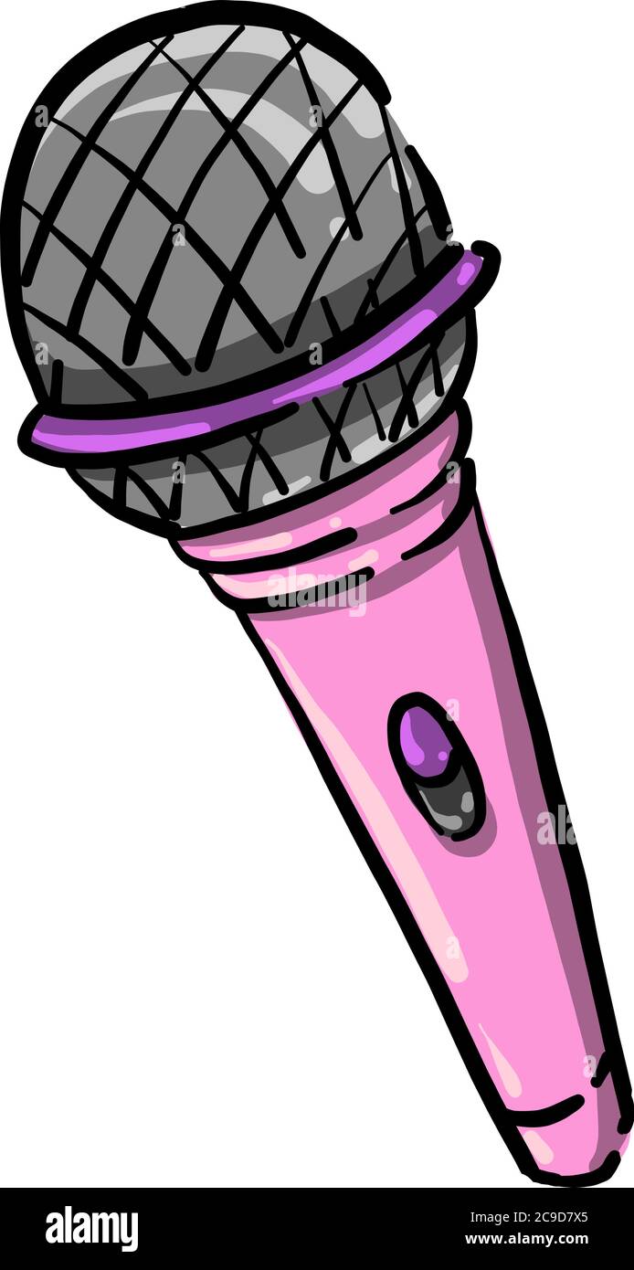 Pink microphone, illustration, vector on white background Stock Vector