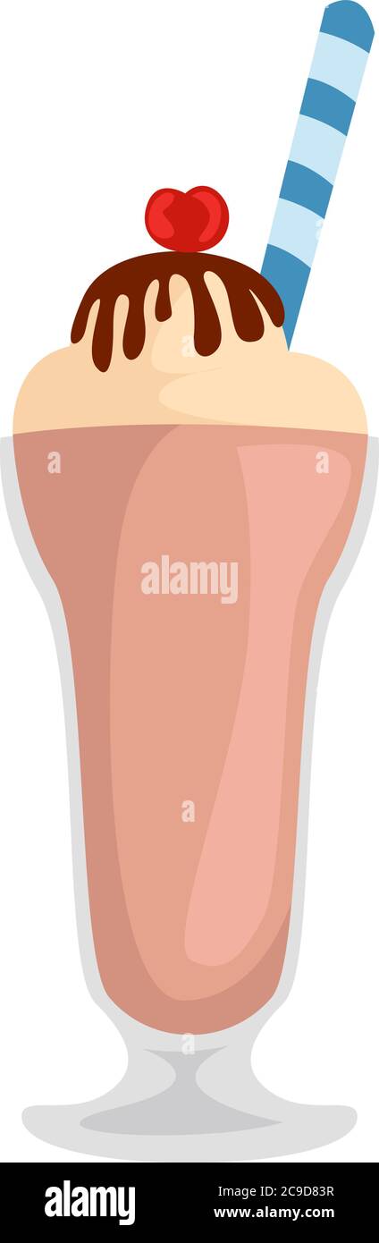 Milkshake in glass, illustration, vector on white background Stock Vector