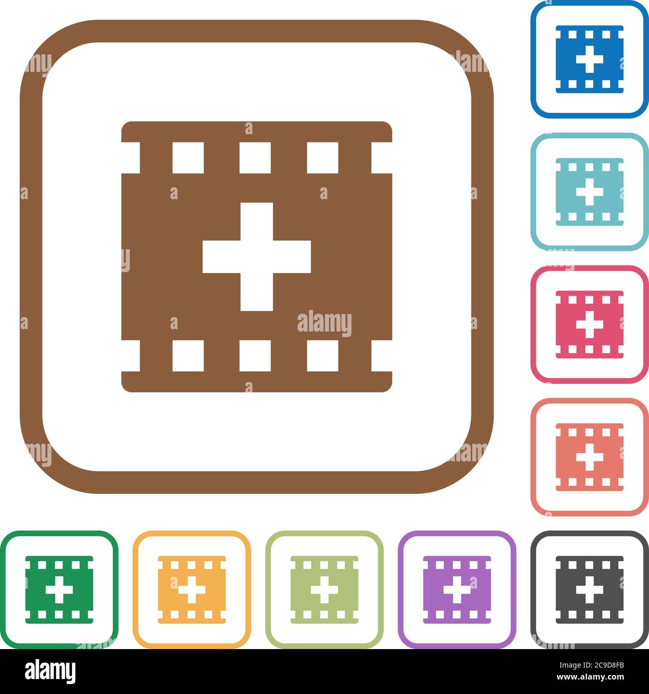 Add new movie simple icons in color rounded square frames on white ...