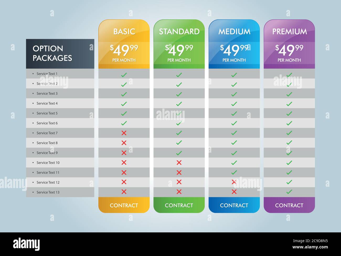 Pricing Table Design, Pricing Srvices Eps 10 Stock Vector