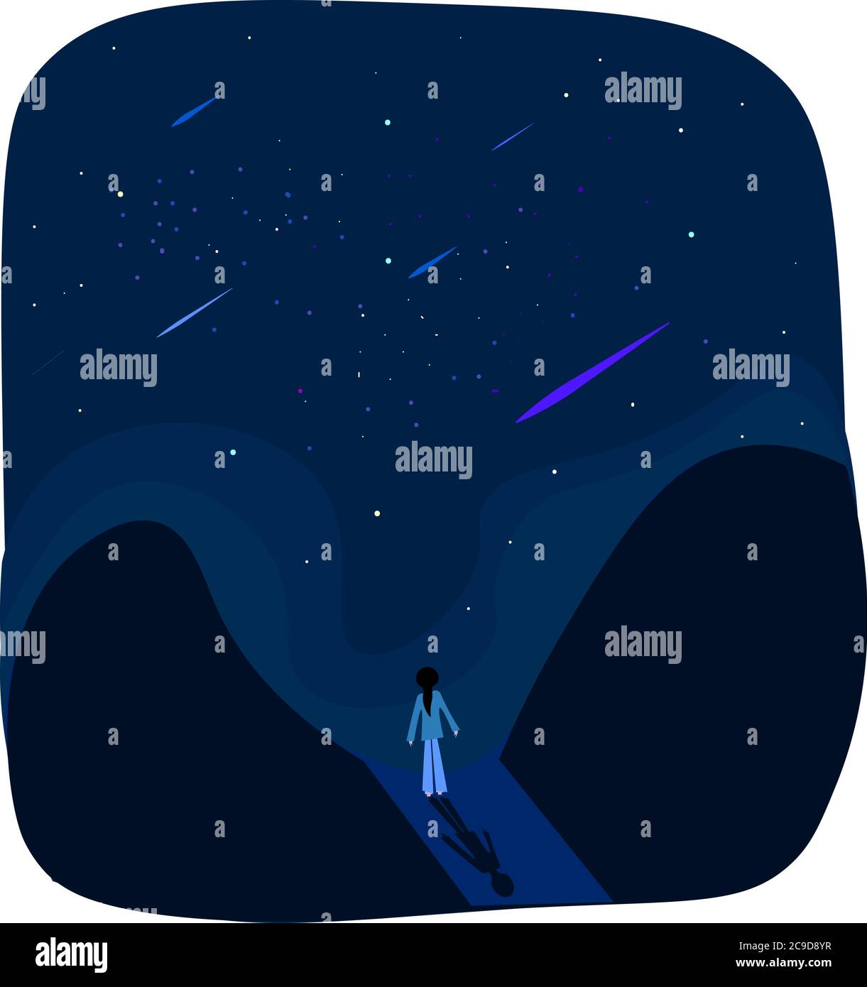 Meteor shower, illustration, vector on white background Stock Vector