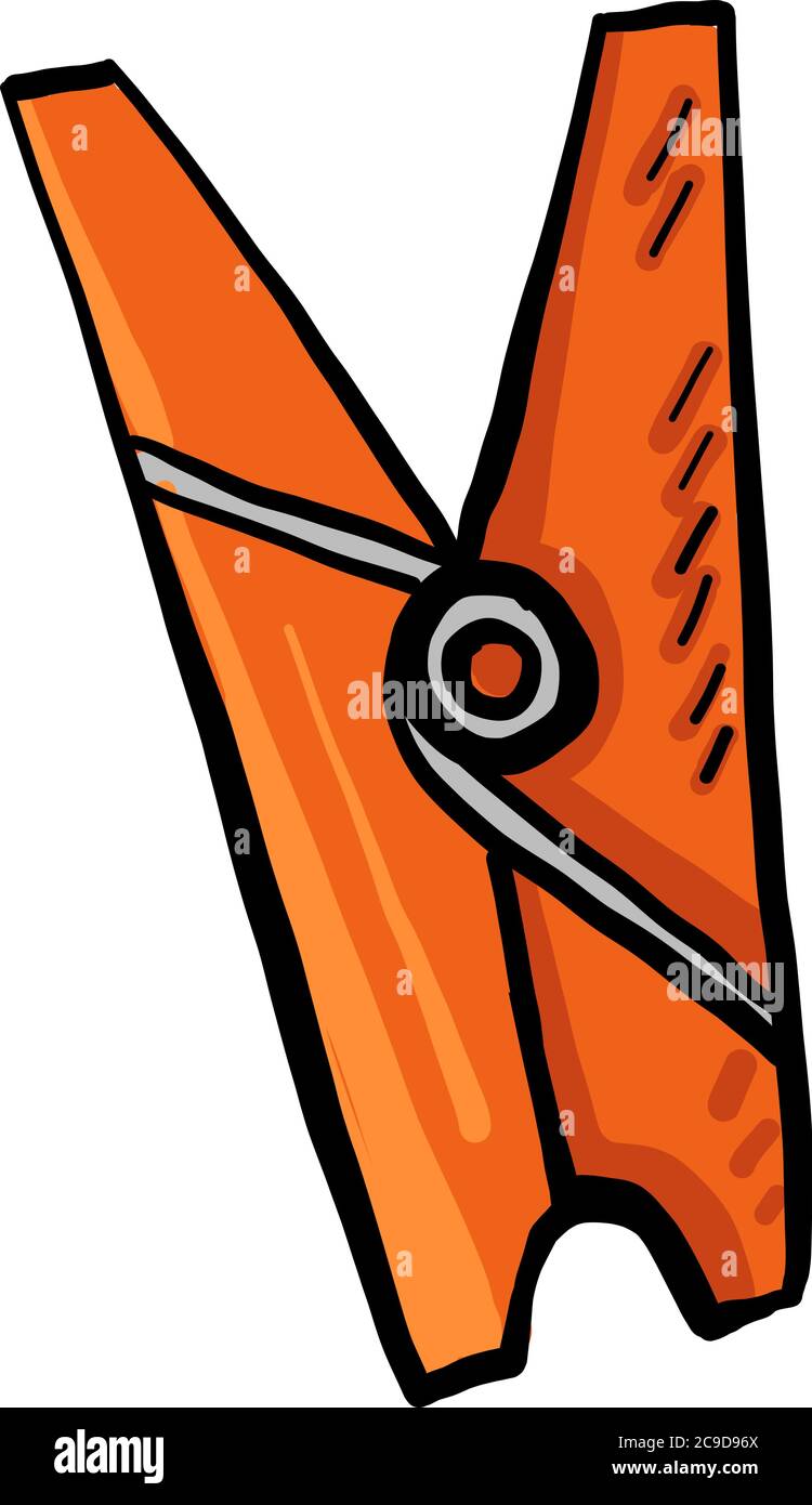 Orange clothespin, illustration, vector on white background Stock