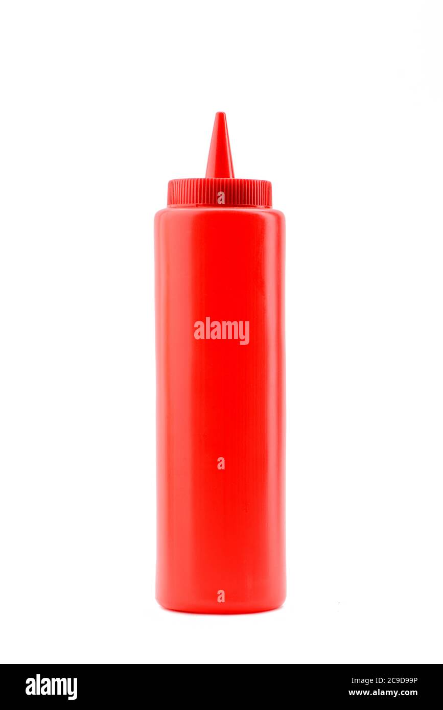 Red squeeze bottle isolated on white background Stock Photo Alamy