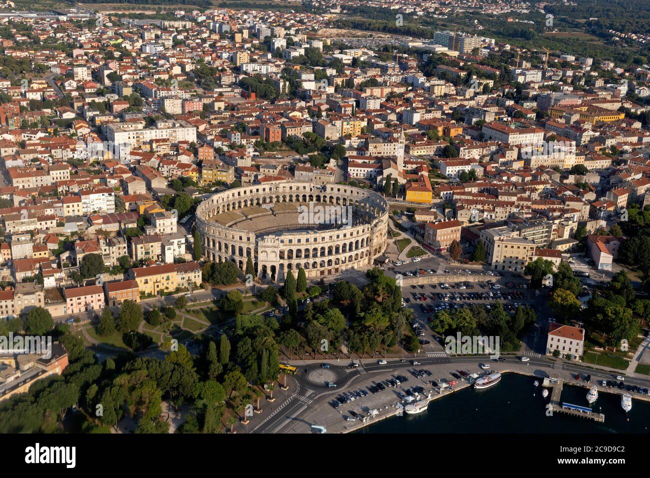 aerial photo, Pula with Roman amphitheatre, Istria, Croatia Stock Photo