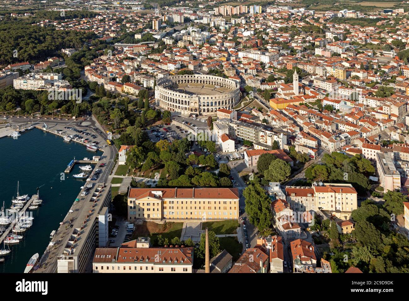 aerial photo, Pula with Roman amphitheatre, Istria, Croatia Stock Photo