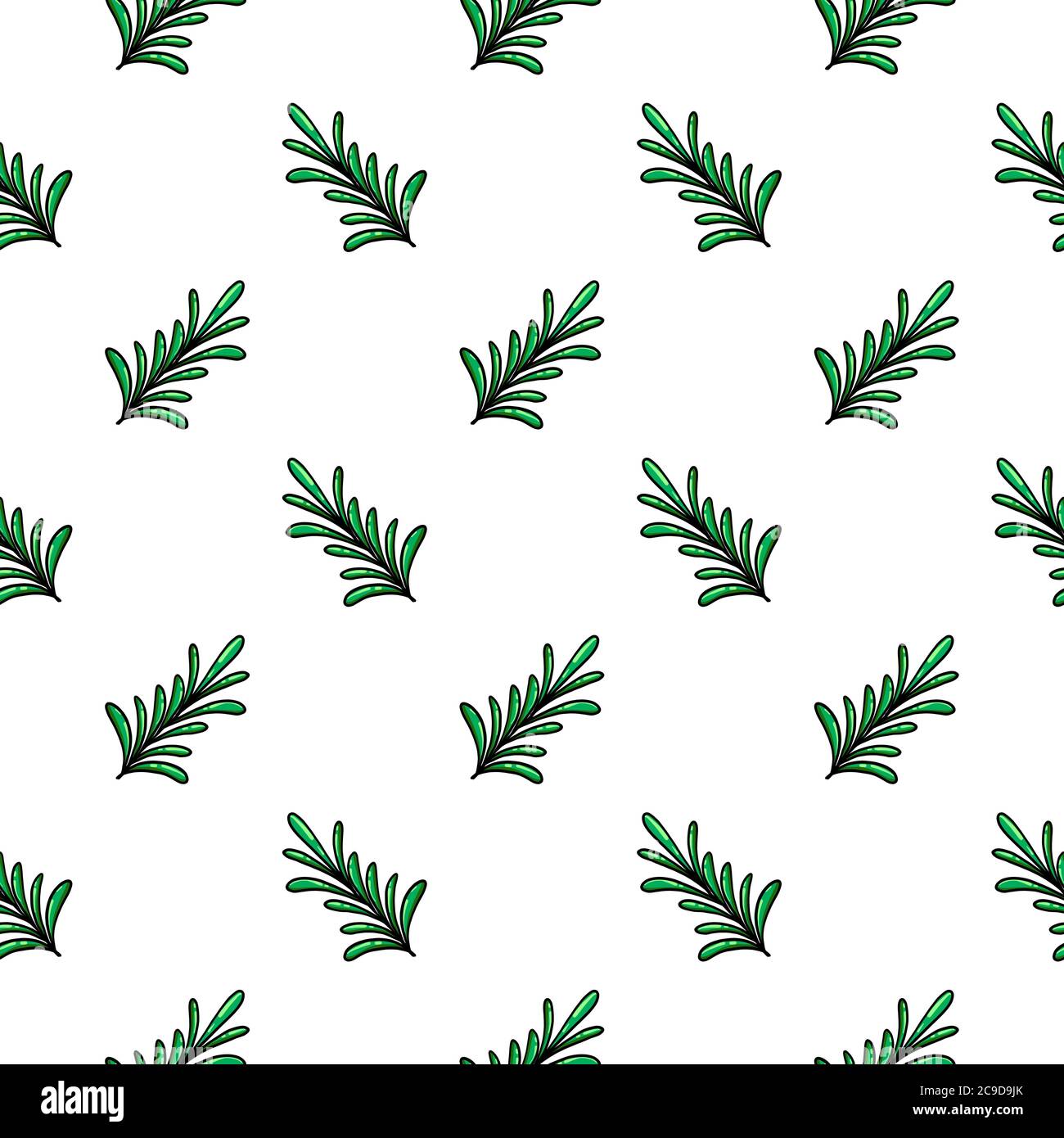 Plant with small green leaves ,seamless pattern on white background. Stock Vector