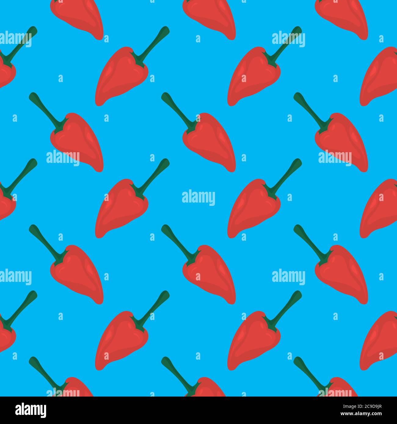 Red piquillo ,seamless pattern on blue background. Stock Vector