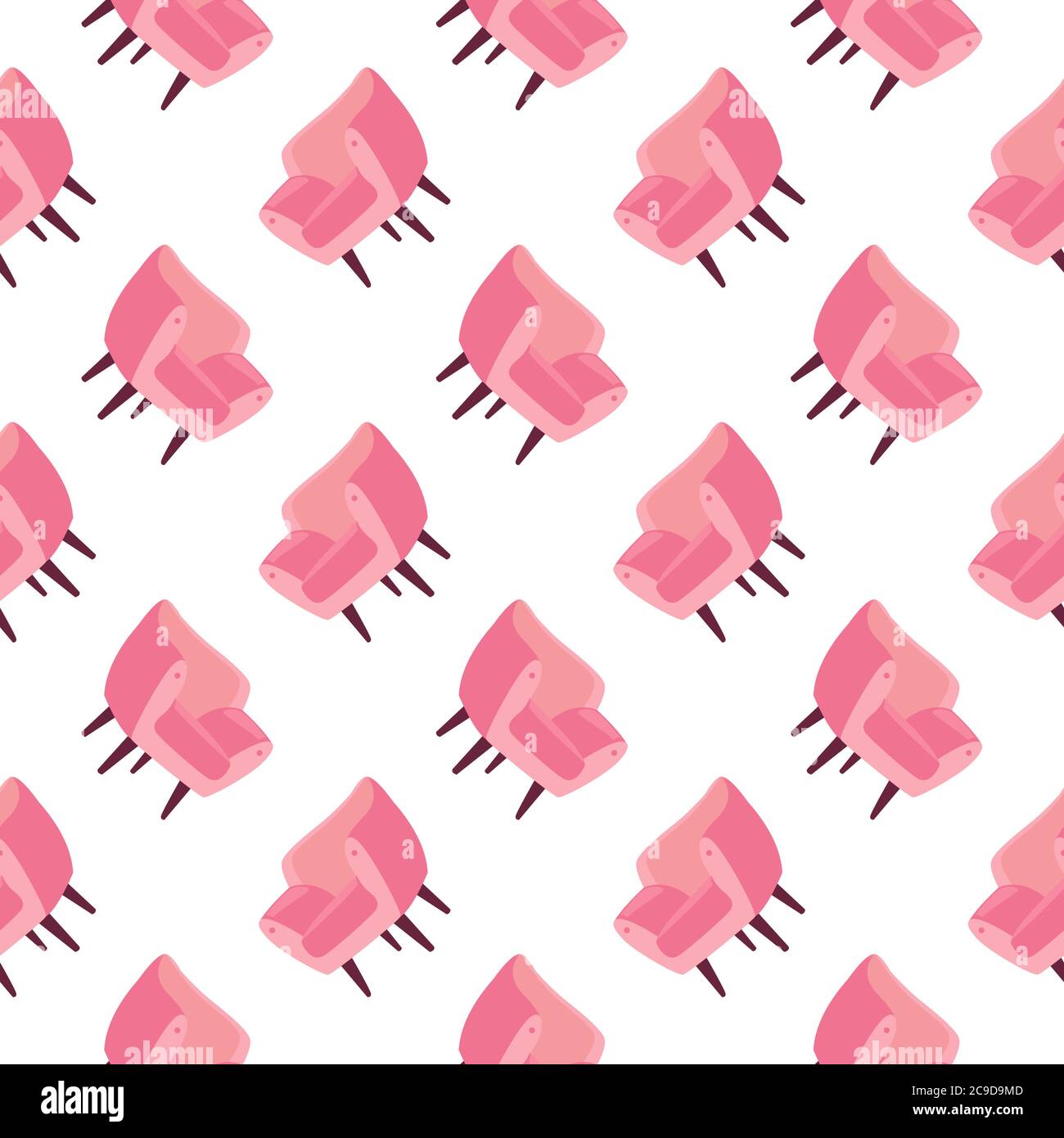 Pink armchair ,seamless pattern on white background. Stock Vector