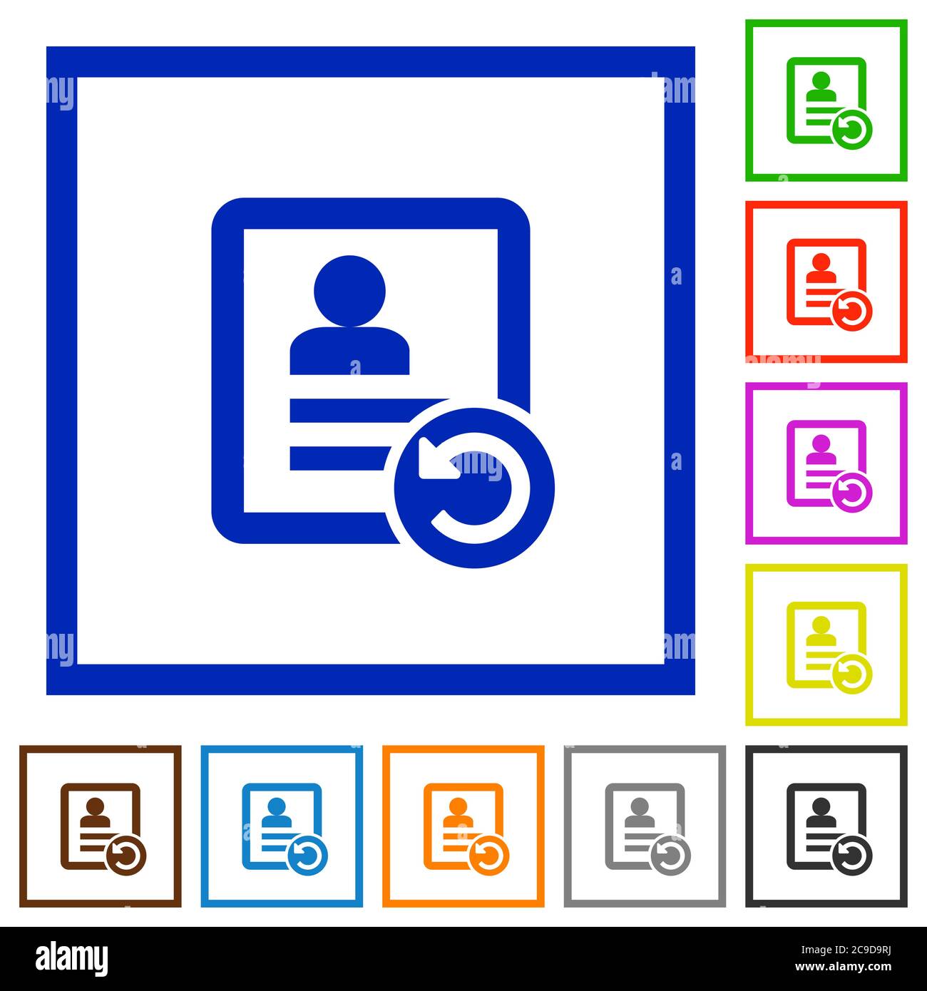 Undo contact changes flat color icons in square frames on white background Stock Vector