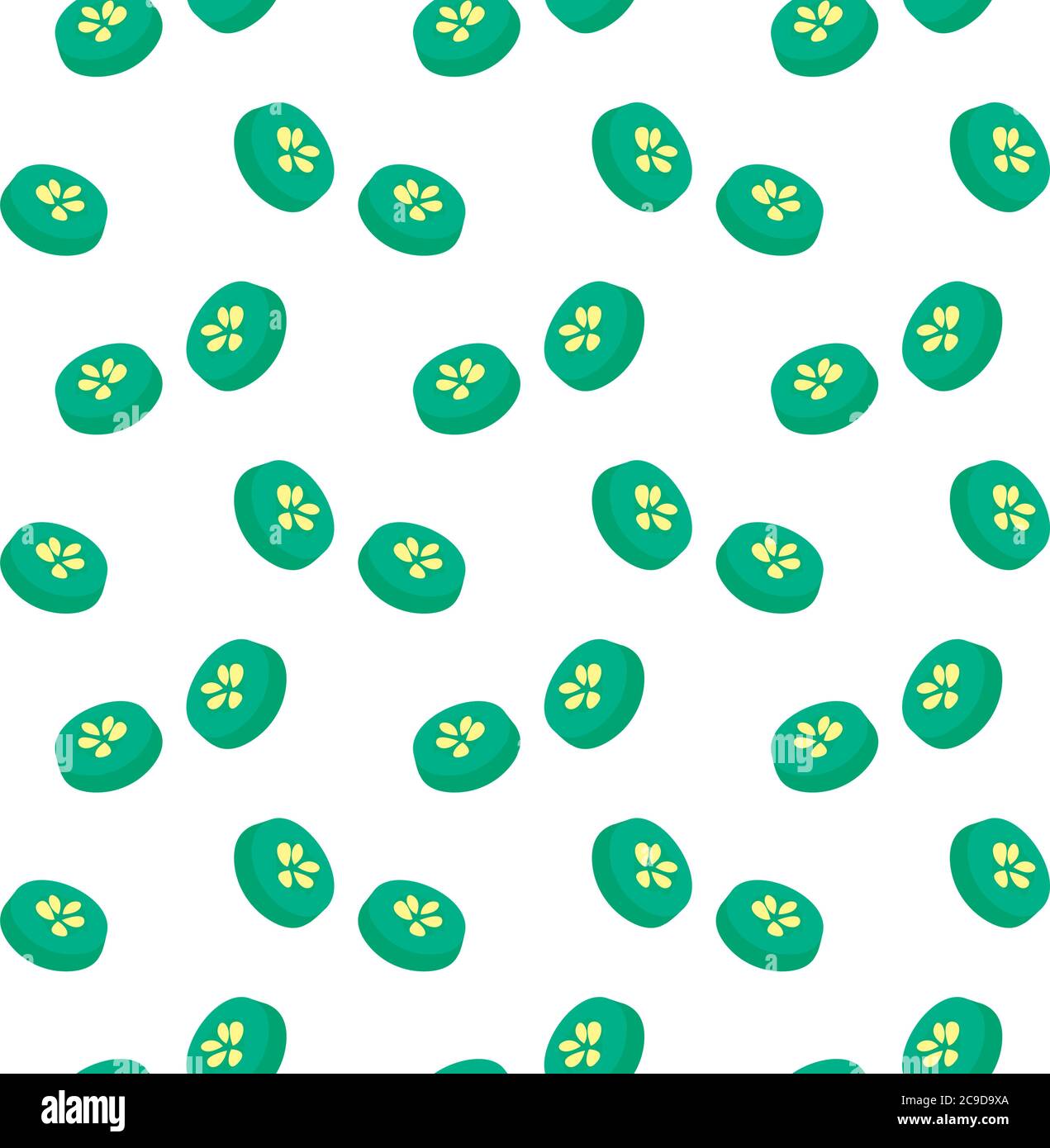 Cucumber slices ,seamless pattern on white background. Stock Vector