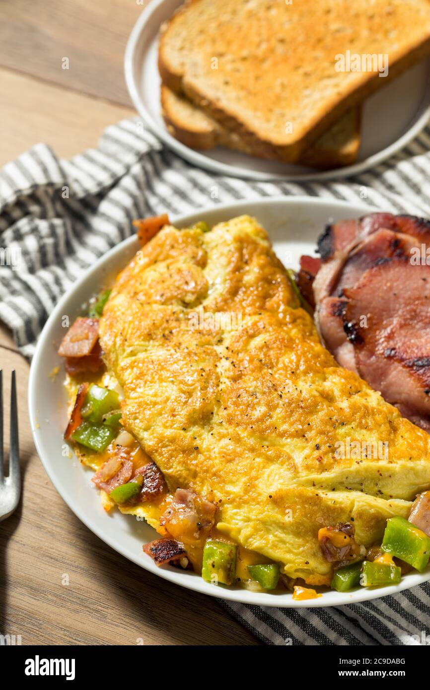 Homemade Ham and Pepper Denver Omelette with Cheddar Cheese Stock Photo