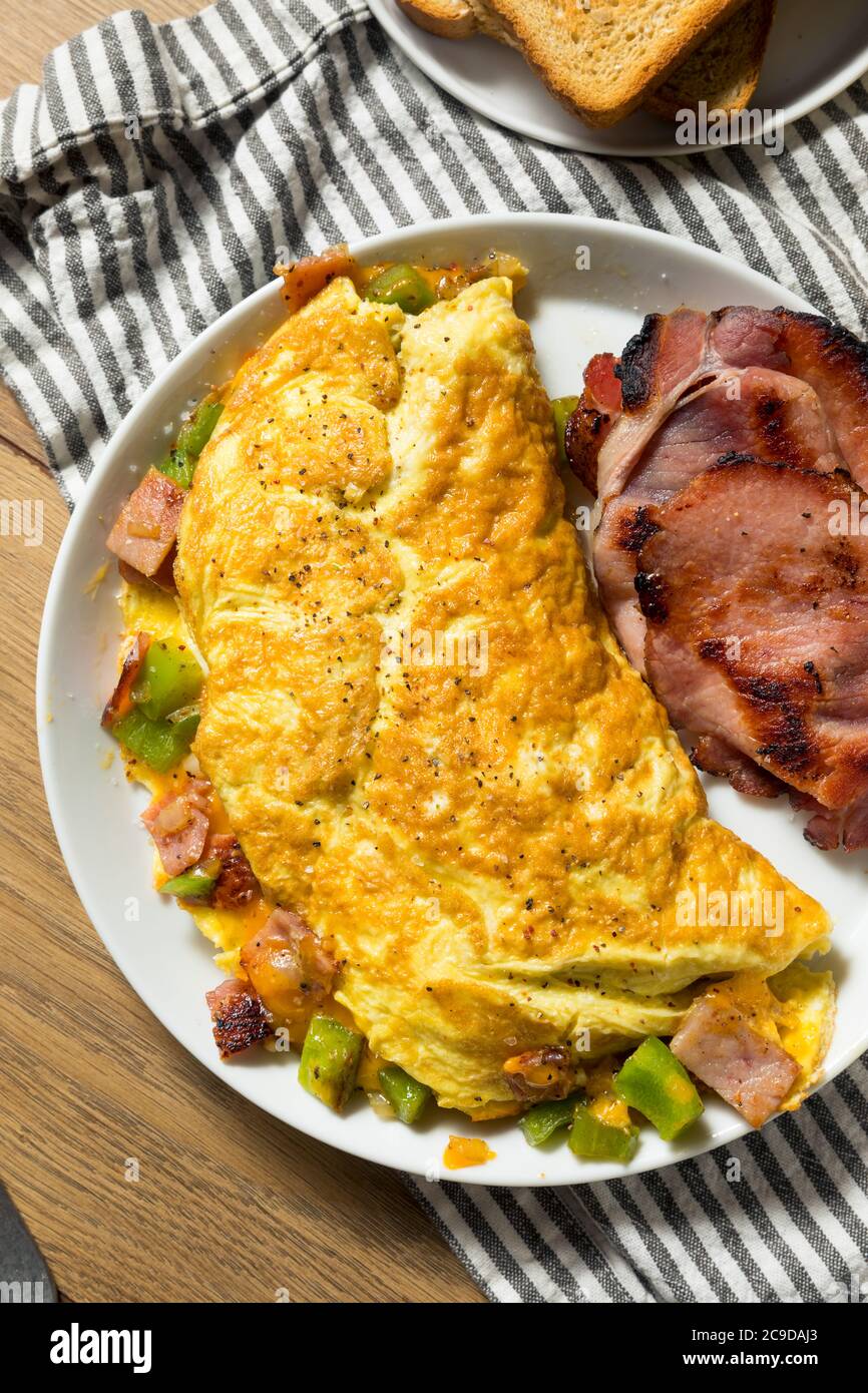Homemade Ham and Pepper Denver Omelette with Cheddar Cheese Stock Photo