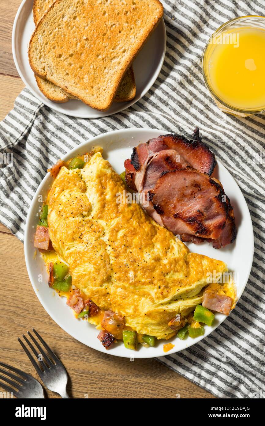 Homemade Ham and Pepper Denver Omelette with Cheddar Cheese Stock Photo