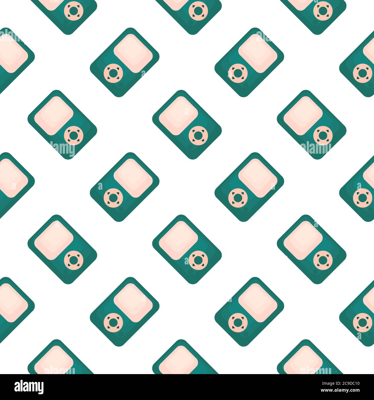 Green music player ,seamless pattern on white background. Stock Vector