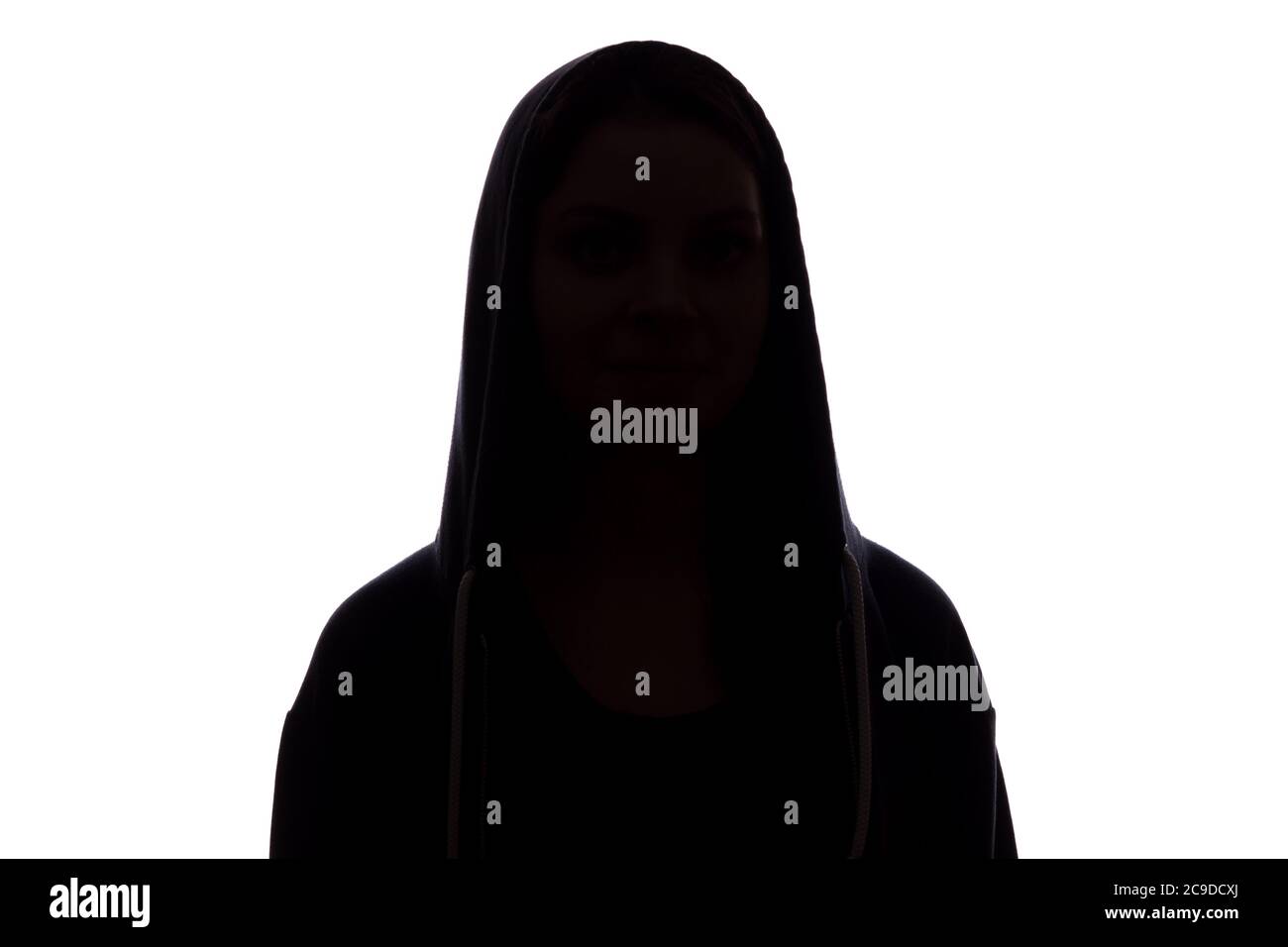 Silhouette of a girl in the hood, the symbol of anonymity isolate Stock Photo Alamy