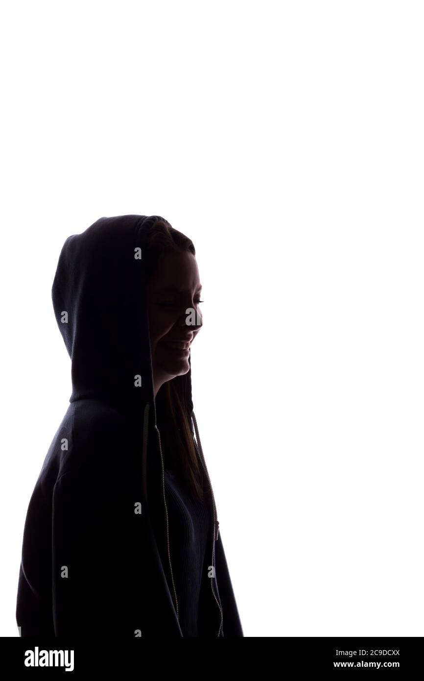 Silhouette of a girl in the hood, the symbol of anonymity isolate Stock Photo Alamy