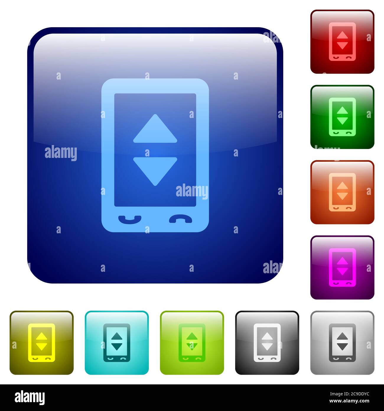 Mobile adjust settings icons in rounded square color glossy button set Stock Vector