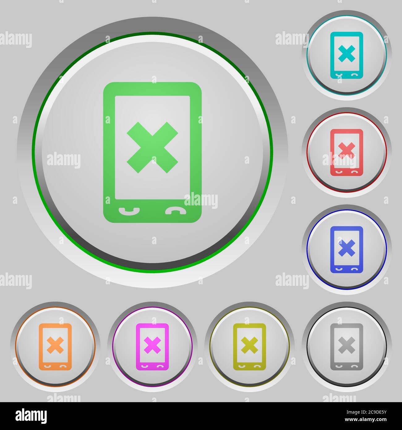 Mobile cancel color icons on sunk push buttons Stock Vector