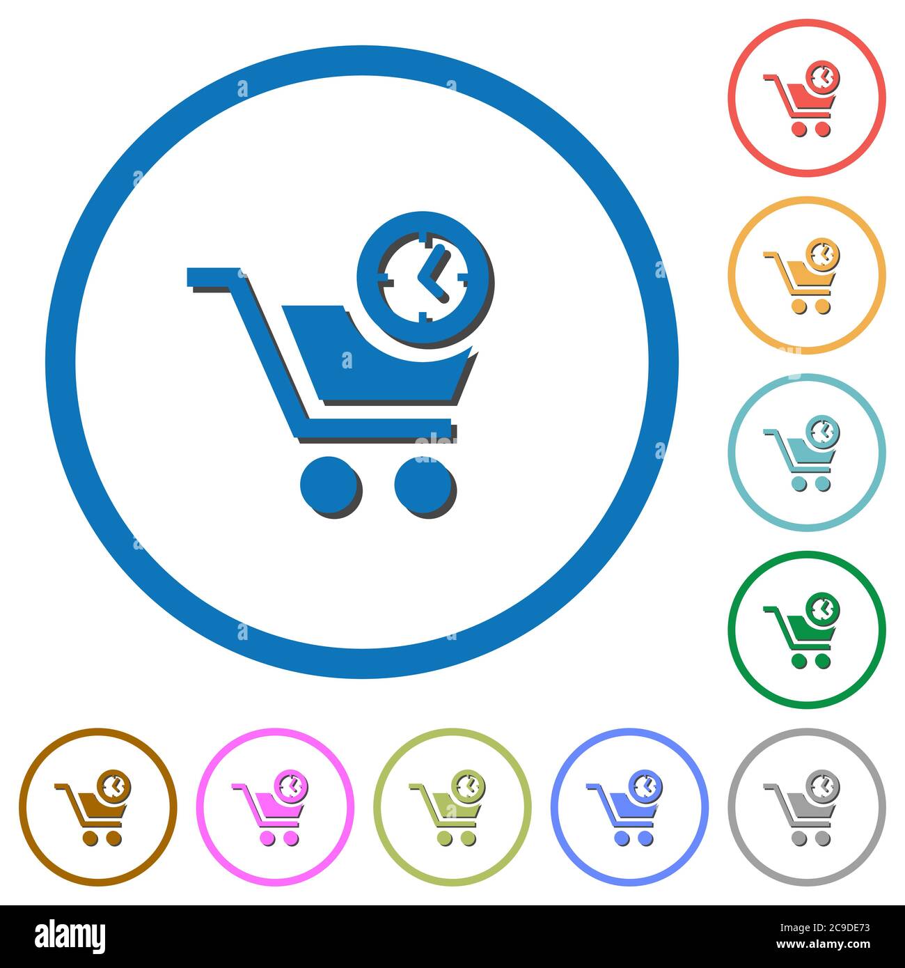 Instant purchase flat color vector icons with shadows in round outlines ...
