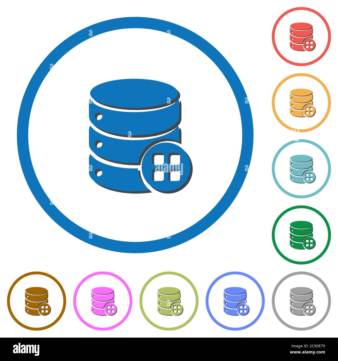 Database modules flat color vector icons with shadows in round outlines on white background Stock Vector
