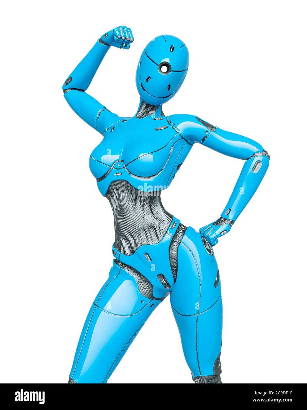 Gynoid Is The Super Fembot Is Doing A Strong Action Pose In White Background 3d Illustration