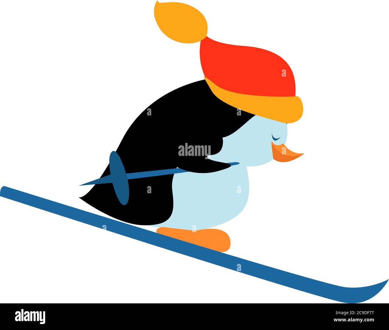 Penguing skiing, illustration, vector on white background Stock Vector