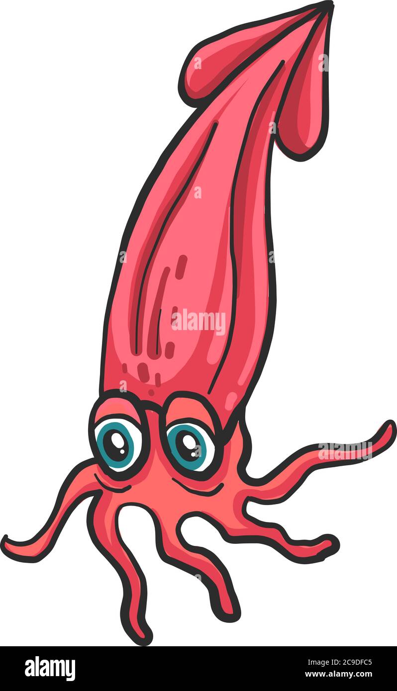Sad squid, illustration, vector on white background Stock Vector