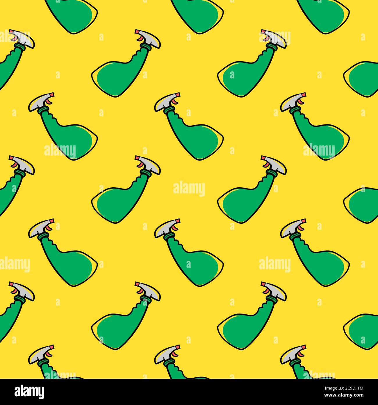 Green spray cleaner ,seamless pattern on yellow background. Stock Vector