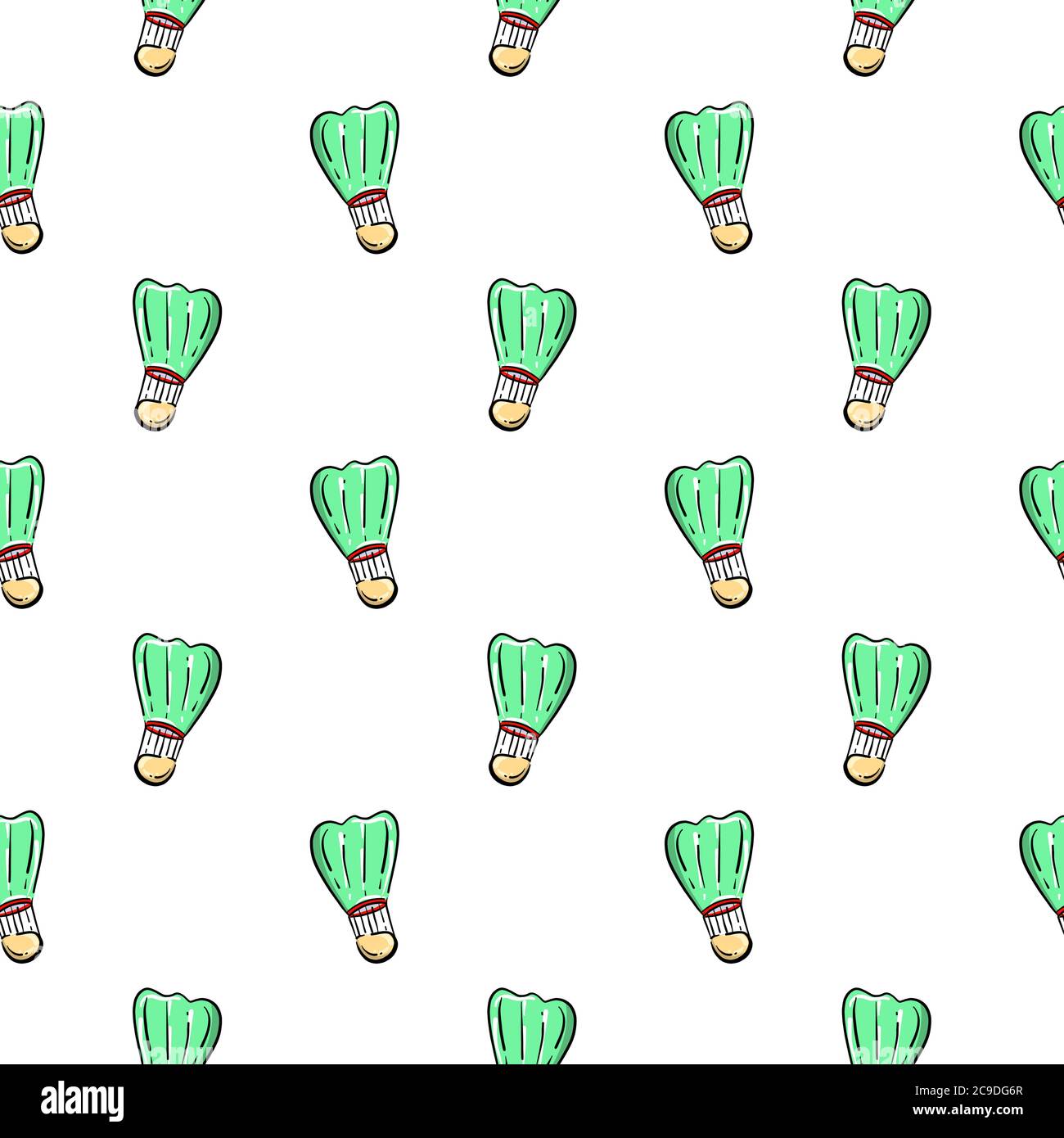 Green shuttlecock ball ,seamless pattern on white background. Stock Vector