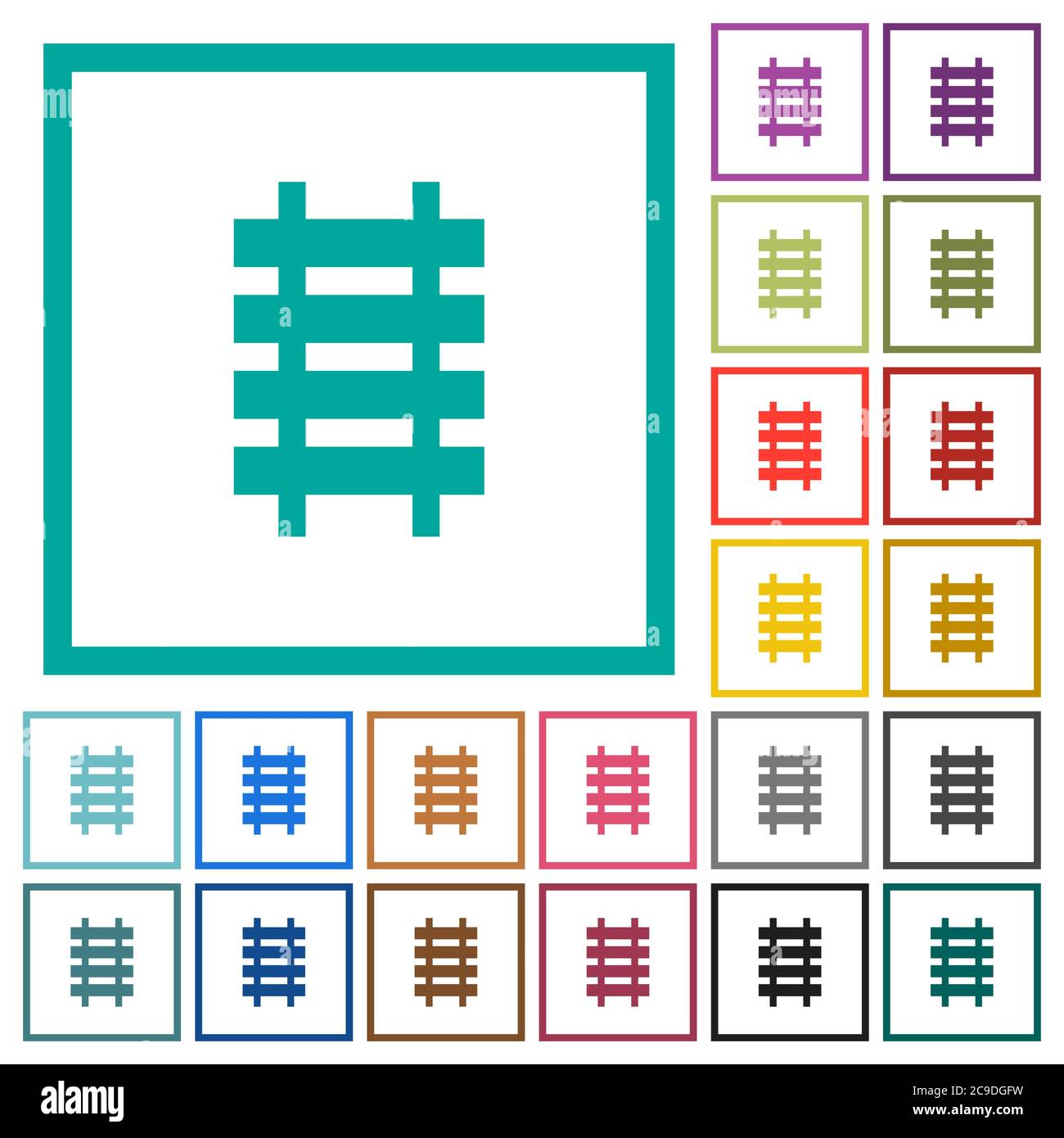 Railroad flat color icons with quadrant frames on white background Stock Vector