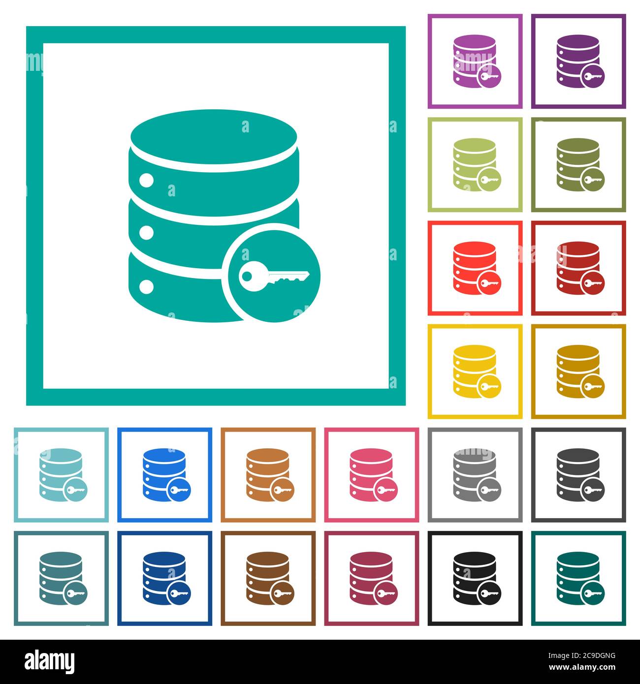 Secure database flat color icons with quadrant frames on white background Stock Vector