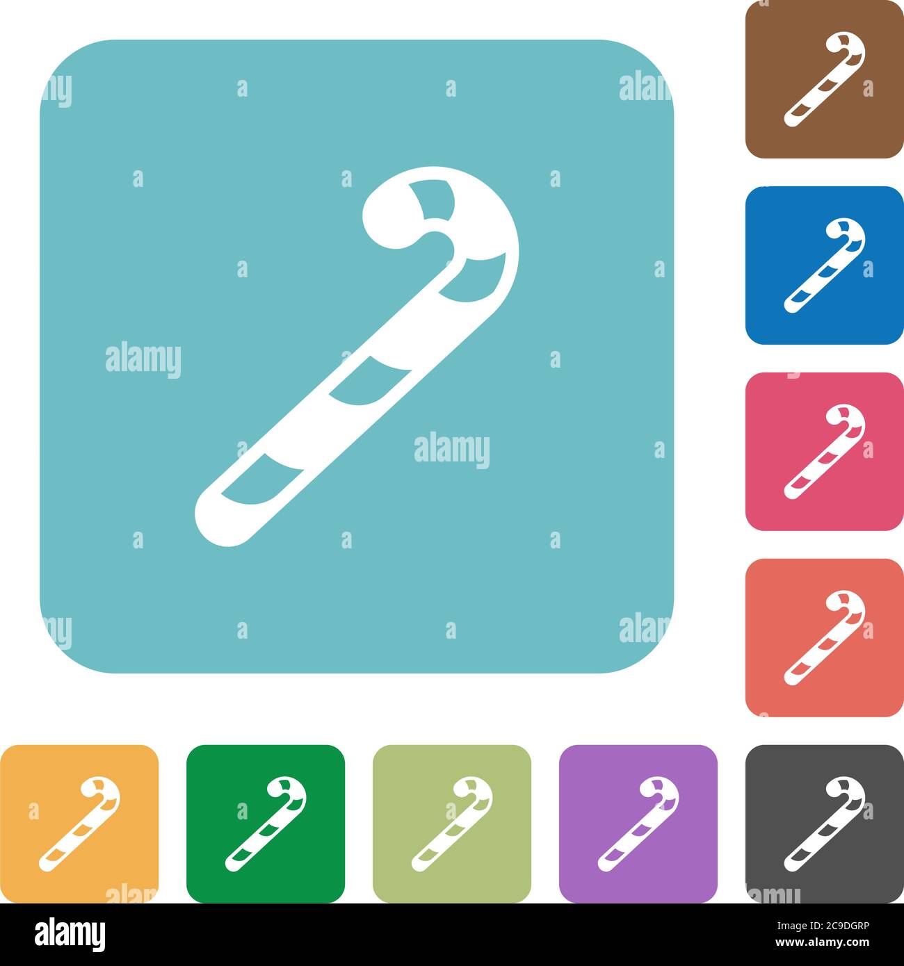 Candy canes white flat icons on color rounded square backgrounds Stock Vector