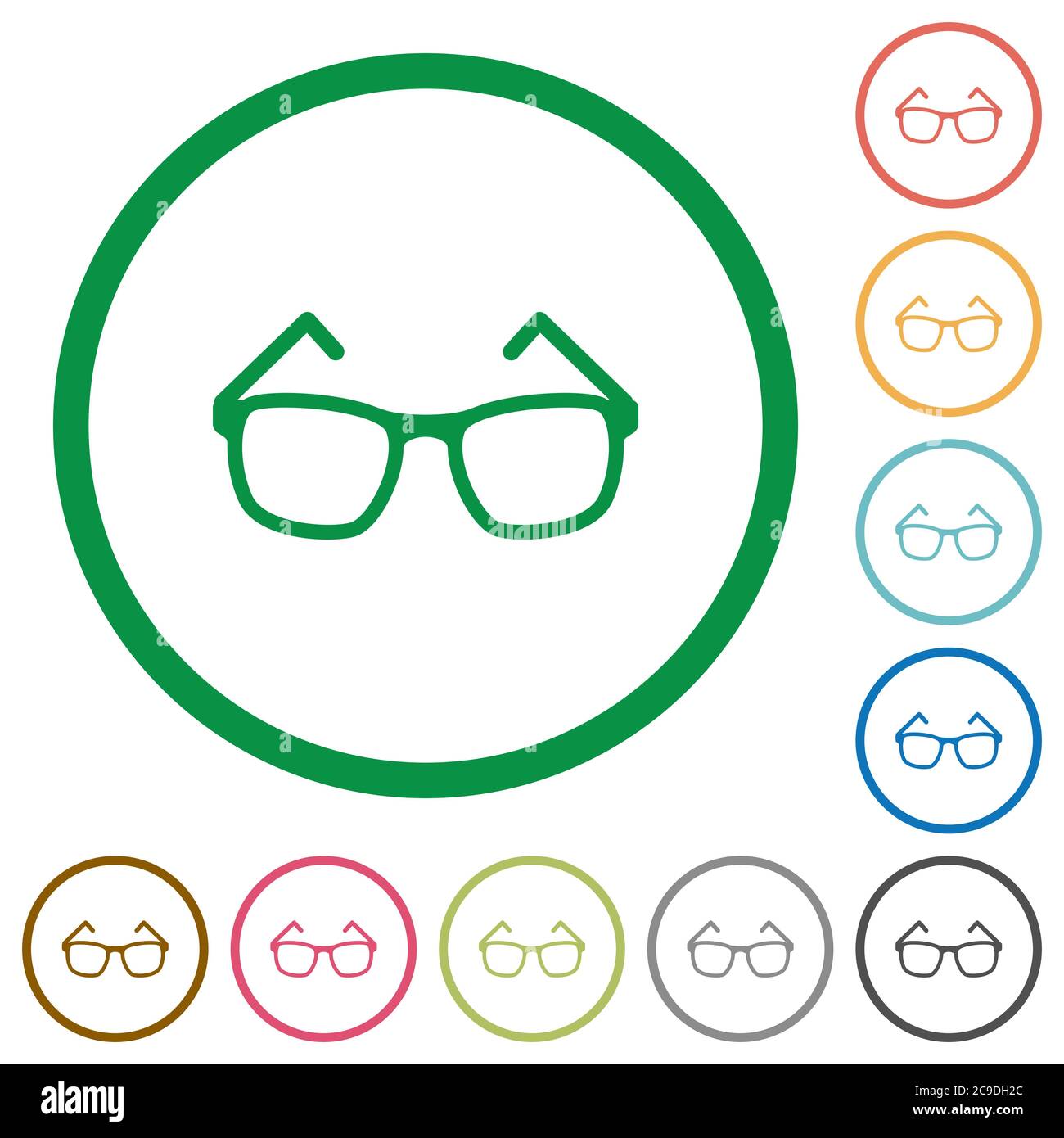 Eyeglasses flat color icons in round outlines on white background Stock ...