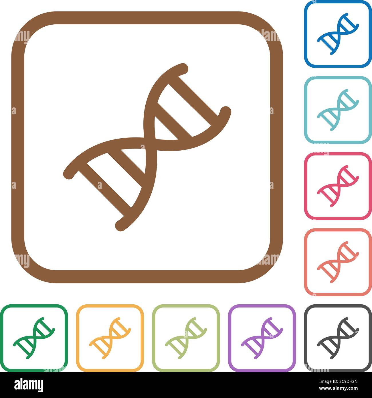 DNA molecule simple icons in color rounded square frames on white background Stock Vector
